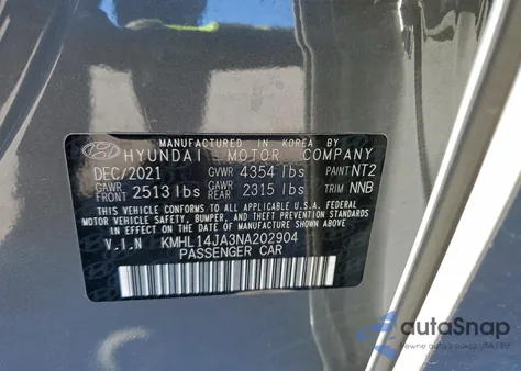 2022 Hyundai Sonata Sel из США, поврежденный, VIN KMHL14JA3NA202904